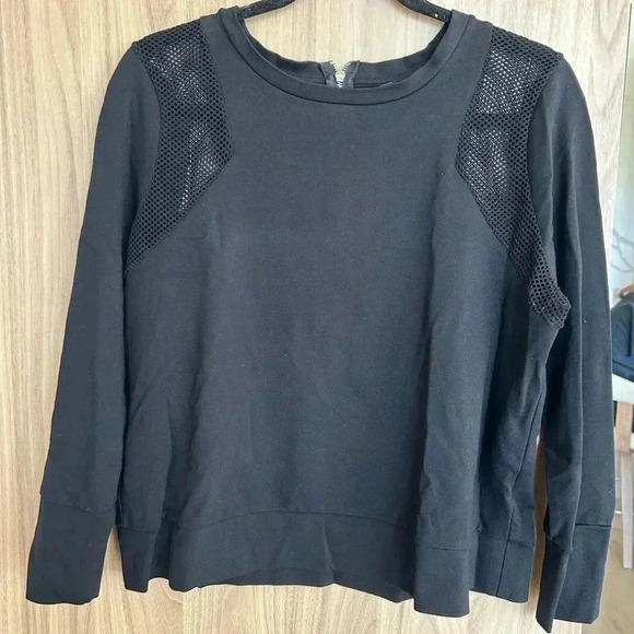 Banana Republic Petite Black Long Sleeve Top sweater with Mesh Shoulders Large - Picture 1 of 5